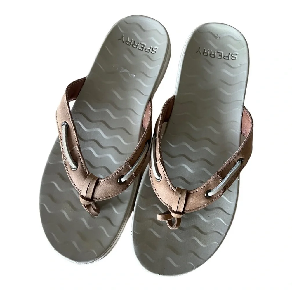 Sperry Top-Sider Waveside Brown Leather Women's Flip Flop Size 8.5M - Picture 4 of 6